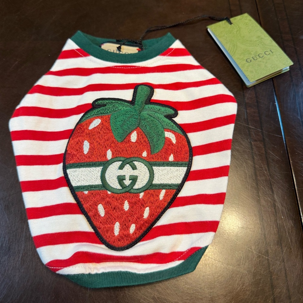 New Authentic Gucci GG Logo Strawberry Dog Pet Shirt